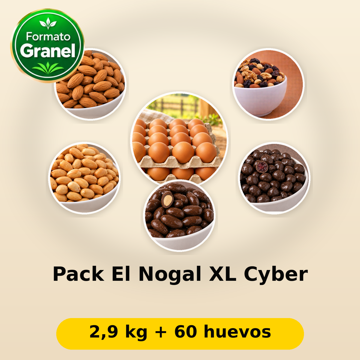 Pack El Nogal XL Cyber: fotos reales de sus componentes; 2,9 kg + 60 huevos
