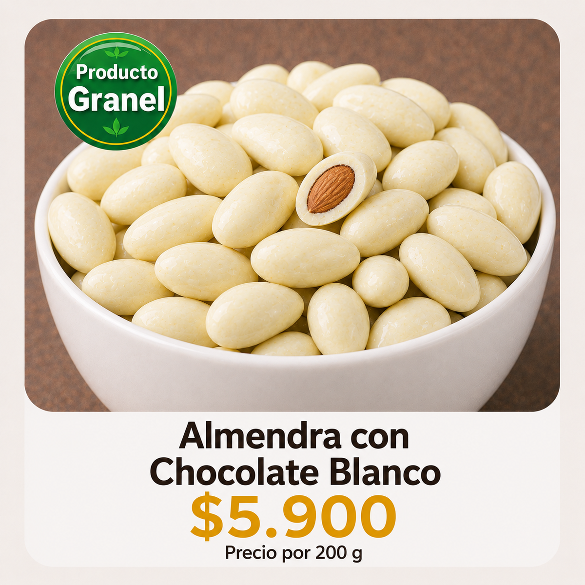 Almendra con Chocolate Blanco a Granel ⭐ Recomendado