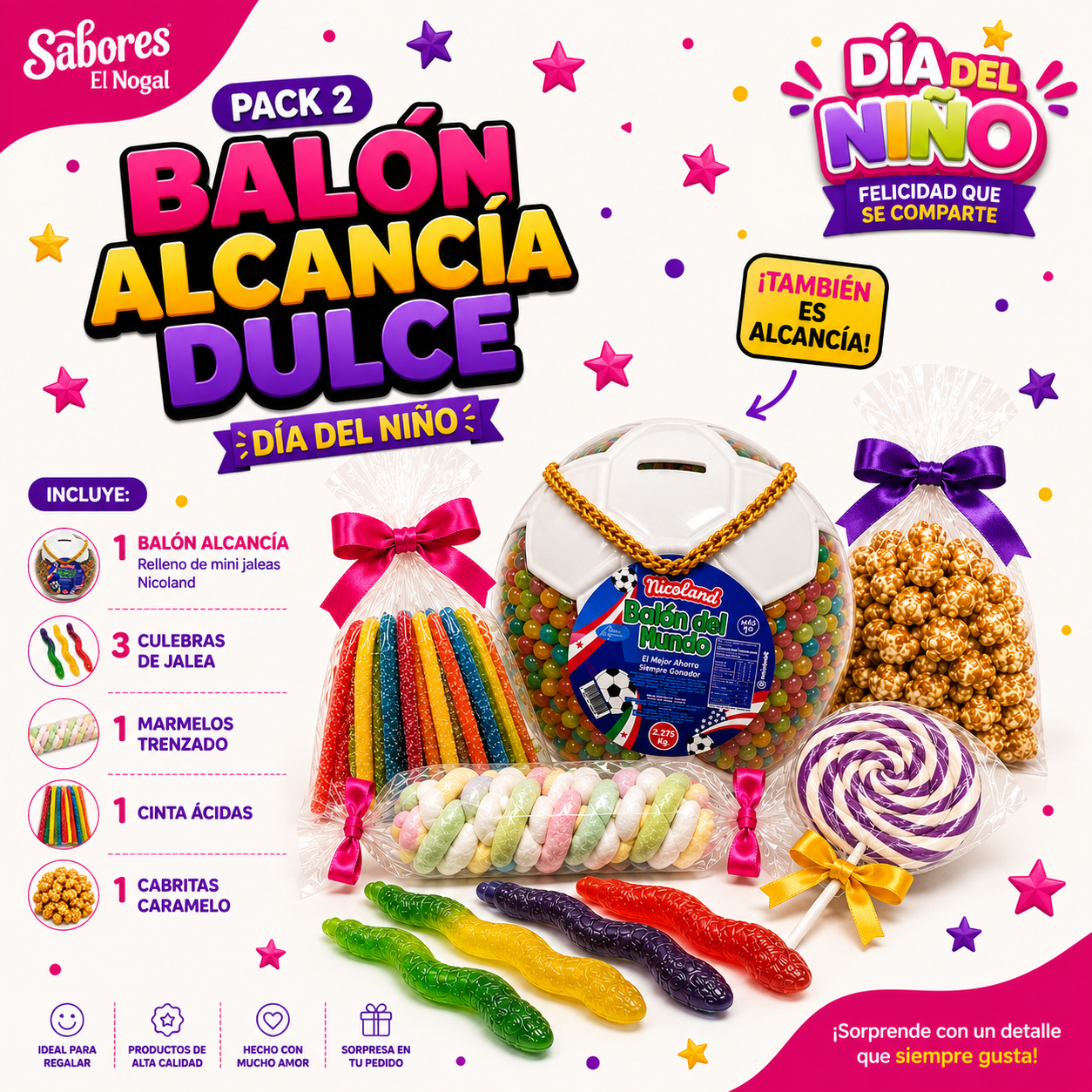 Pack 2 Balón Alcancía Dulce — Día del Niño ⚽🍬