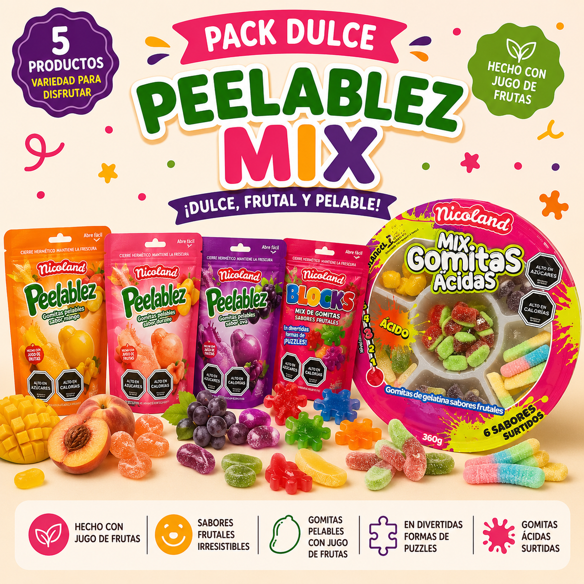 Imagen anterior — Pack Dulce Peelablez Mix 🍬 — 5 Productos Nicoland