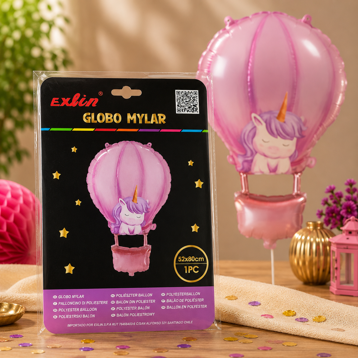 🎈 Globo Mylar Unicornio en Globo Aerostático - 52x80cm