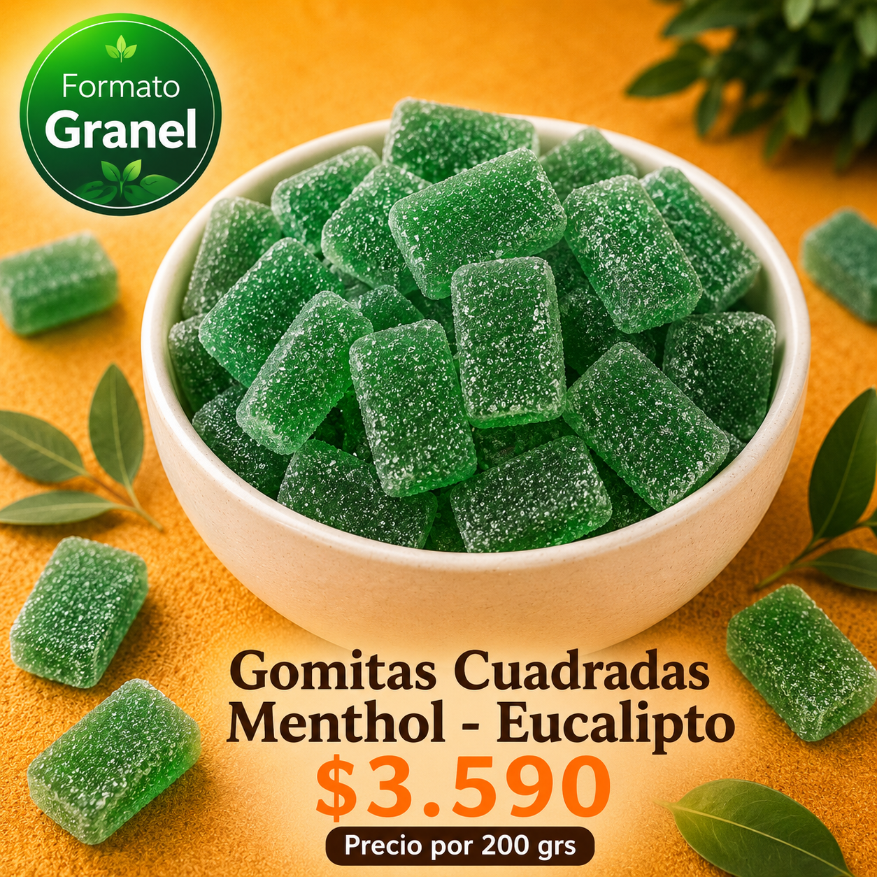 Gomitas Cuadradas Sabor Menthol-Eucalipto a Granel 200g