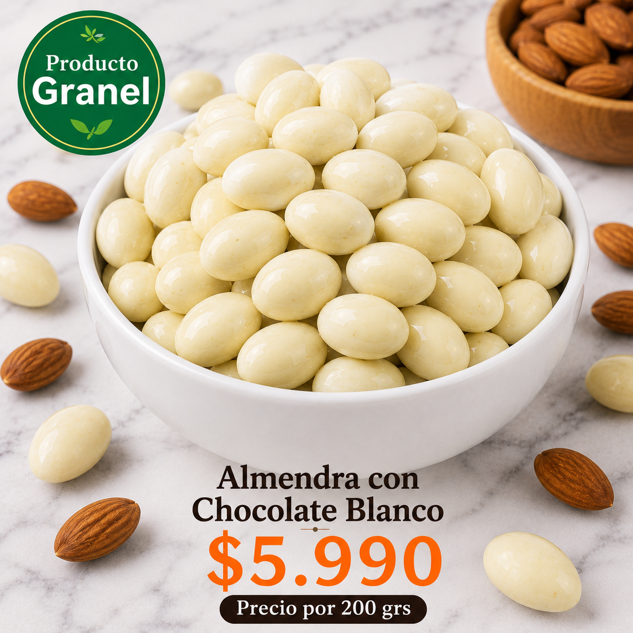 Almendra con Chocolate Blanco a Granel ⭐ Recomendado