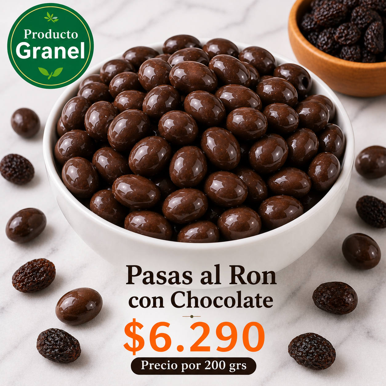 Pasas al ron con Chocolate a Granel
