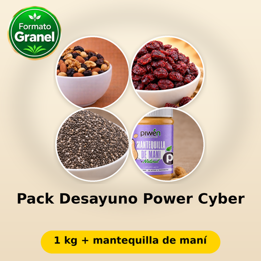 Pack Desayuno Power Cyber: fotos reales de sus componentes; 1 kg + mantequilla de maní