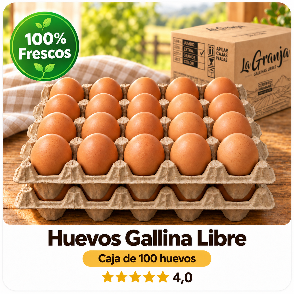 Caja 100 Huevos Gallina Libre
