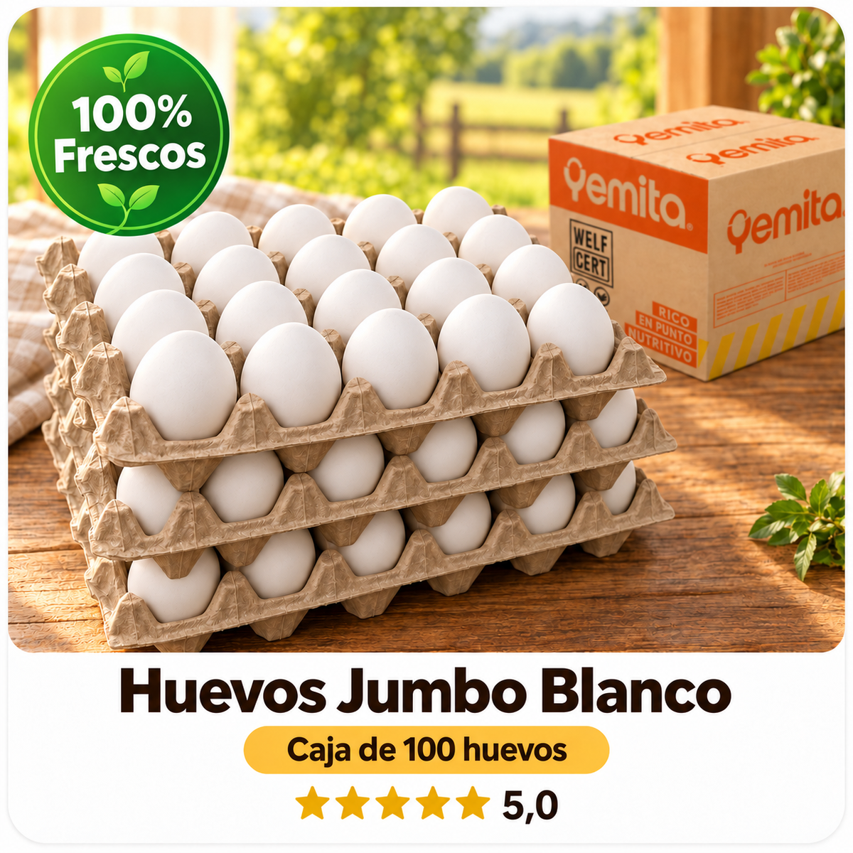 Caja 100 Huevos Jumbo Blanco