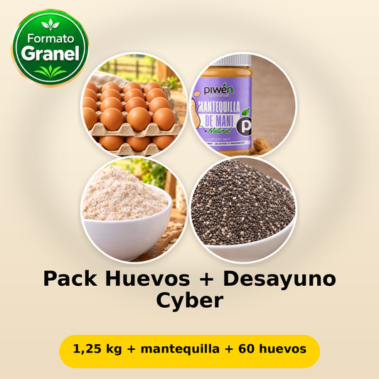 Pack Huevos + Desayuno Cyber: fotos reales de sus componentes; 1,25 kg + mantequilla + 60 huevos