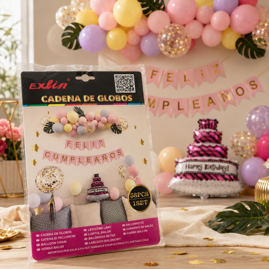🎈 Cadena de Globos Feliz Cumpleaños - Set 58 Piezas