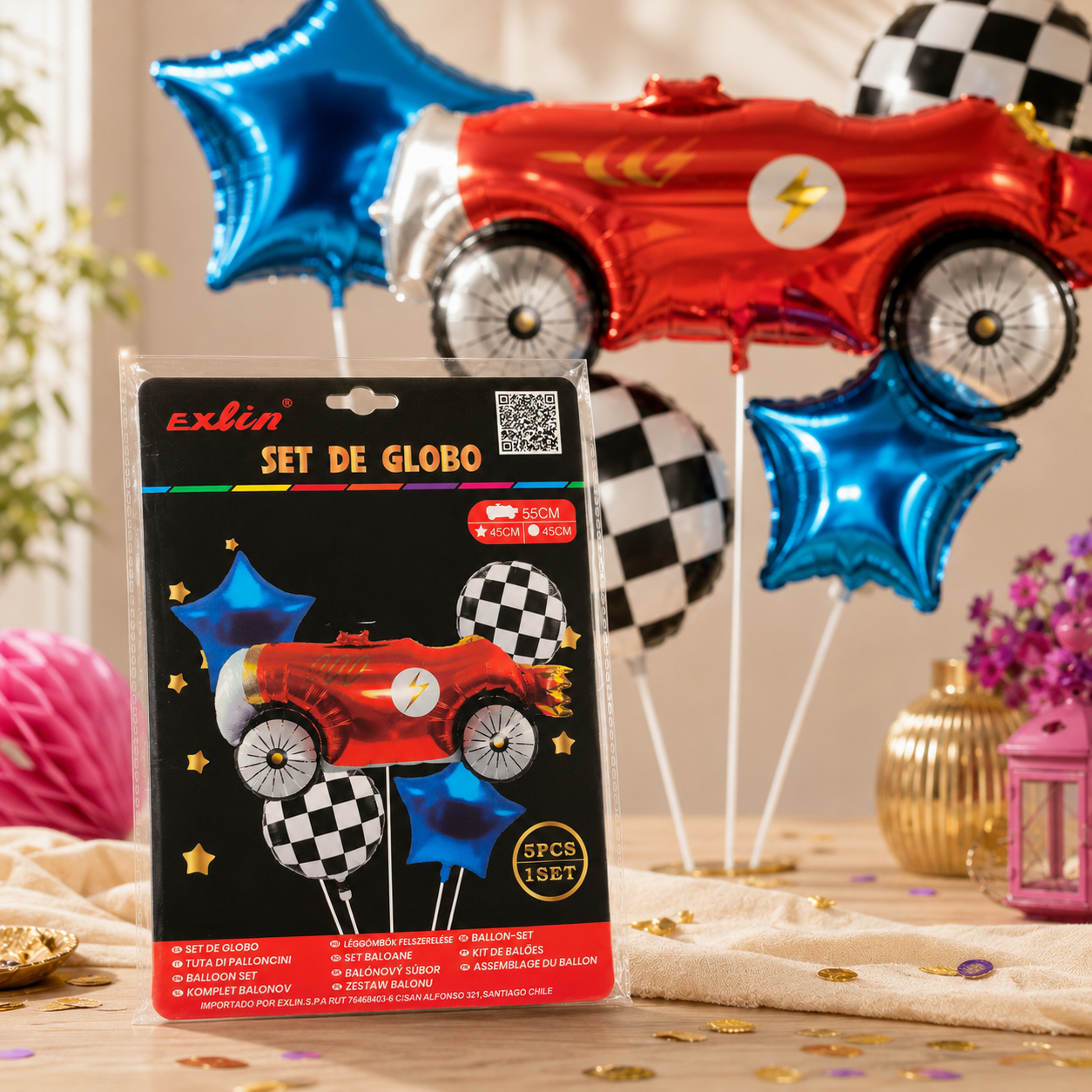 🏎️ Set de Globo Auto de Carrera - 5 Piezas