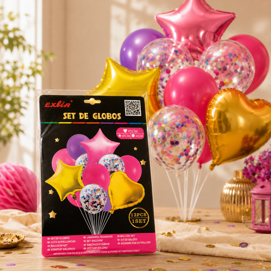 ✨ Set de Globos Corazón y Estrellas Dorado - 12 Piezas