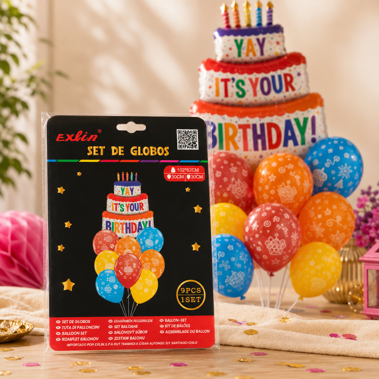 🎂 Set de Globos Torta Cumpleaños "Yay It's Your Birthday" - 9 Piezas
