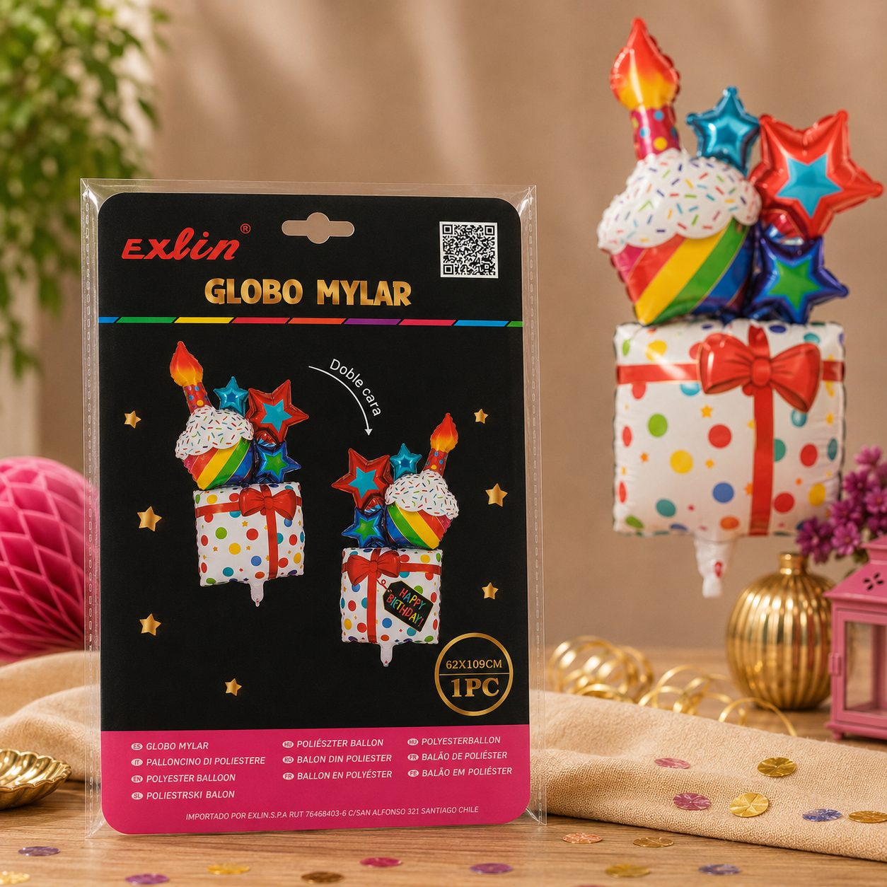 🎁 Globo Mylar Regalo Sorpresa Happy Birthday Doble Cara - 62x109cm