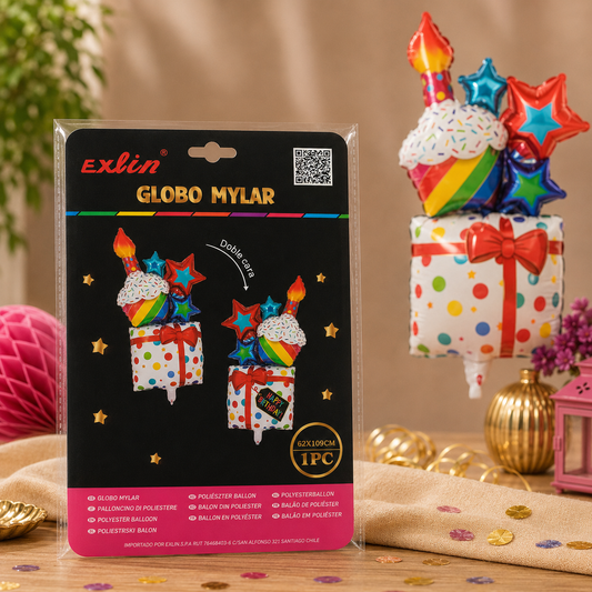 🎁 Globo Mylar Regalo Sorpresa Happy Birthday Doble Cara - 62x109cm
