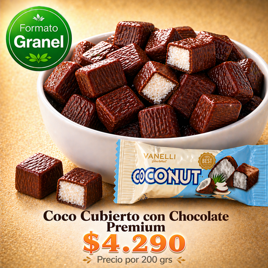 Coco cubierto con chocolate premium a Granel