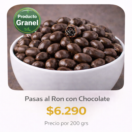 Pasas al ron con Chocolate a Granel