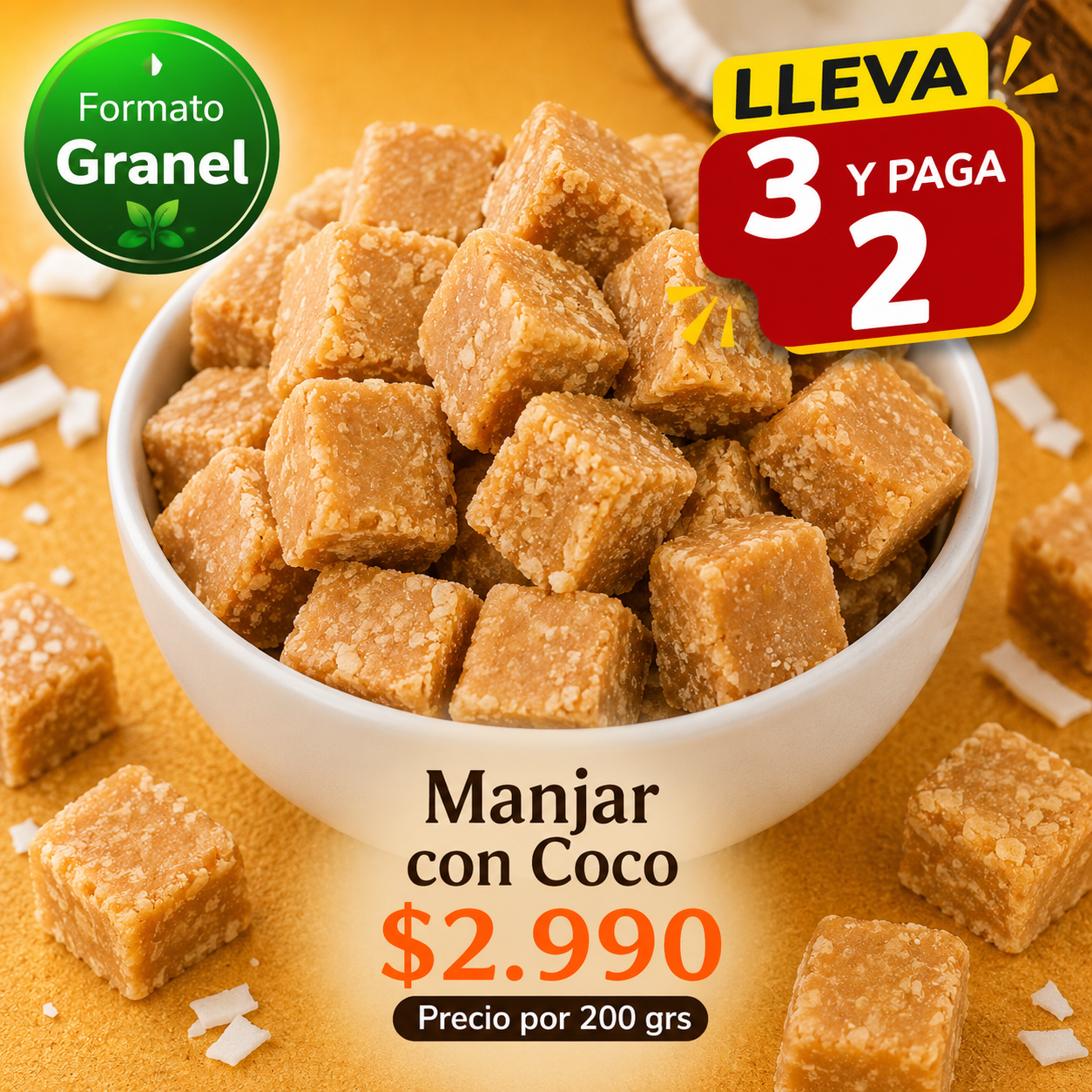 Caluga de Manjar con Coco a Granel — Cremosa, dulce e irresistible ⭐