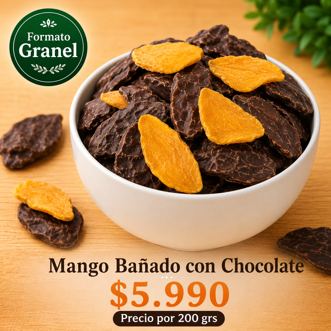 Mango bajo en azucar con chocolate a granel