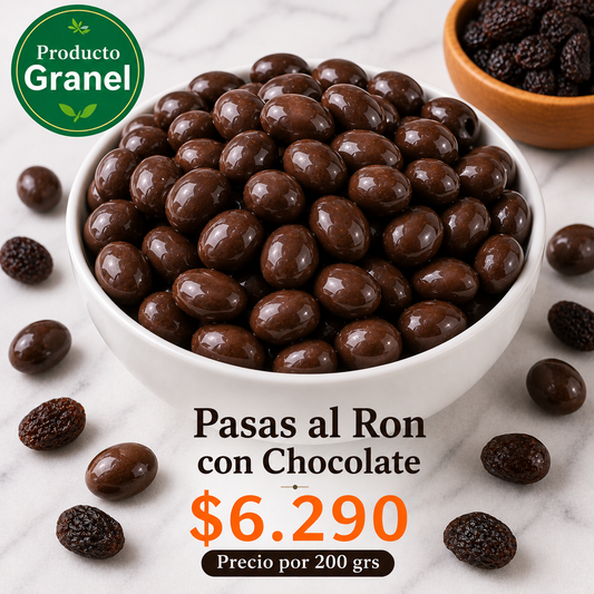 Pasas al ron con Chocolate a Granel