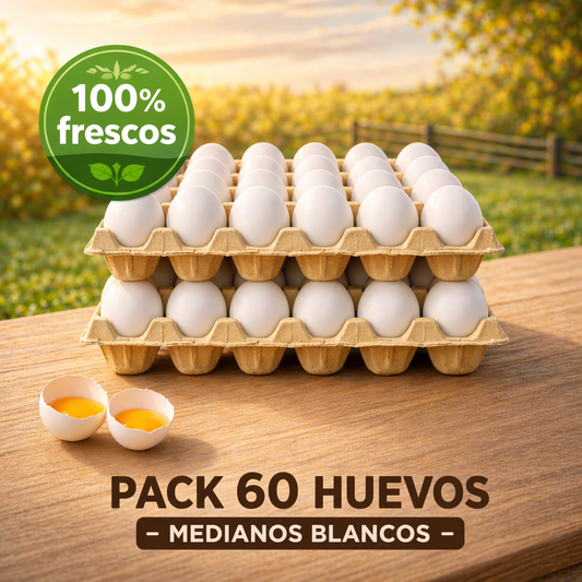 Pack 60 Huevos Mediano Blanco | Proteína Natural | Opción Económica - Yemita