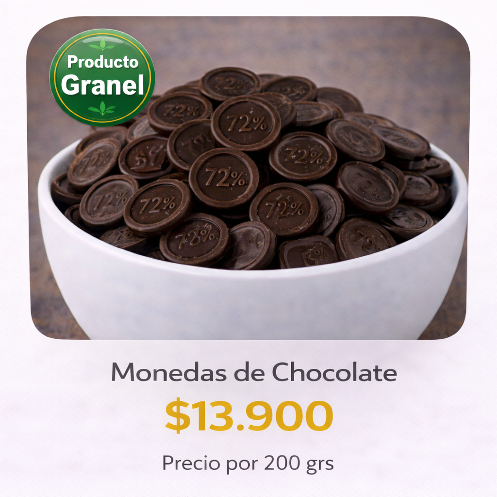 Monedas de Chocolate 72% Cacao a Granel ⭐ Recomendado