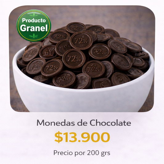 Monedas de Chocolate 72% Cacao a Granel ⭐ Recomendado
