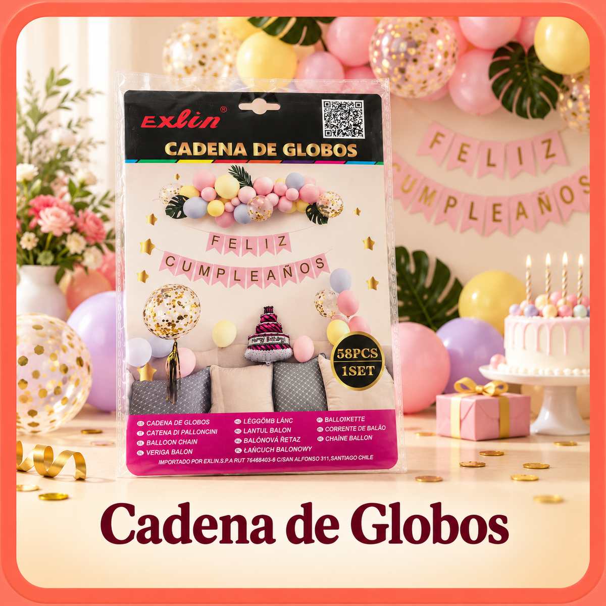 🎈 Cadena de Globos Feliz Cumpleaños - Set 58 Piezas