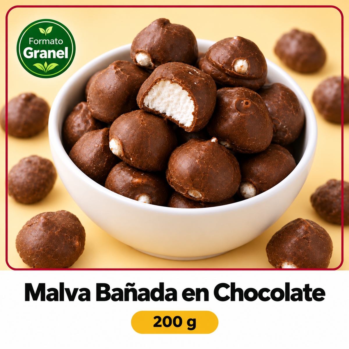 Malva Bañada en Chocolate a Granel — Esponjosa por dentro, crocante por fuera ⭐ - Sabores El Nogal