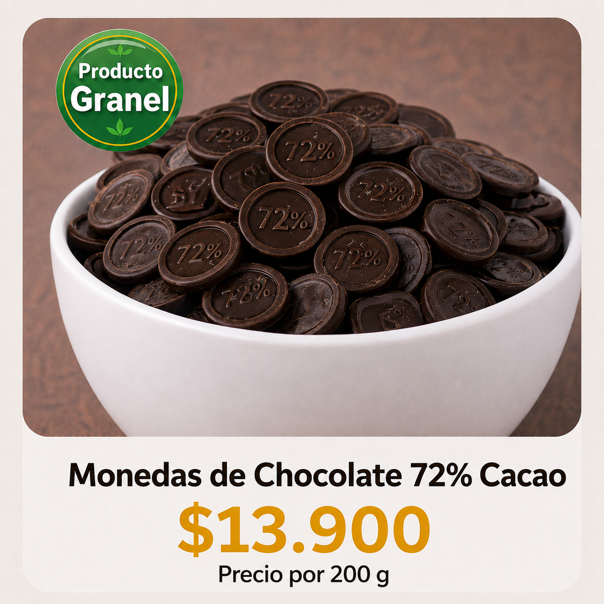 Monedas de Chocolate 72% Cacao