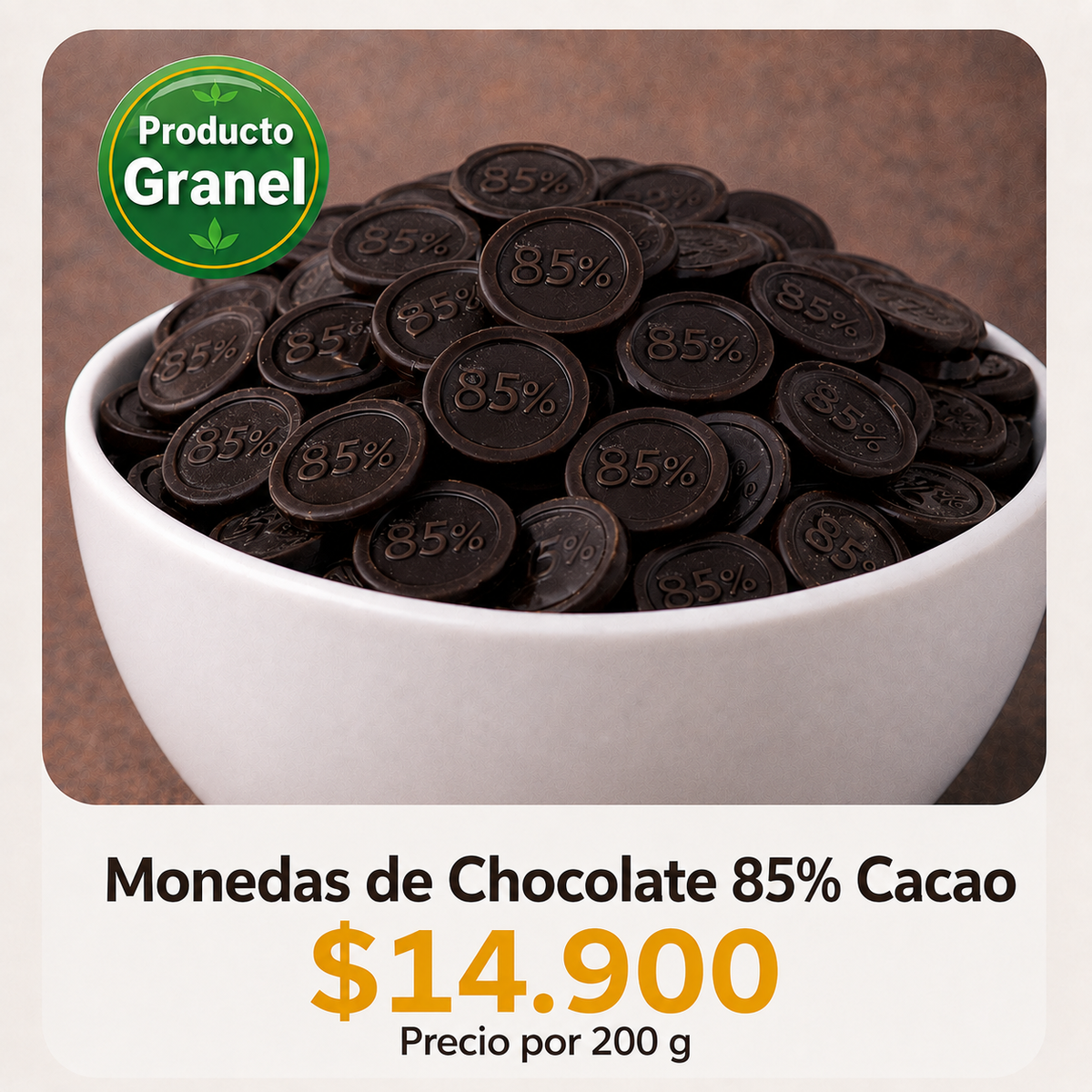 Monedas de Chocolate 85% Cacao