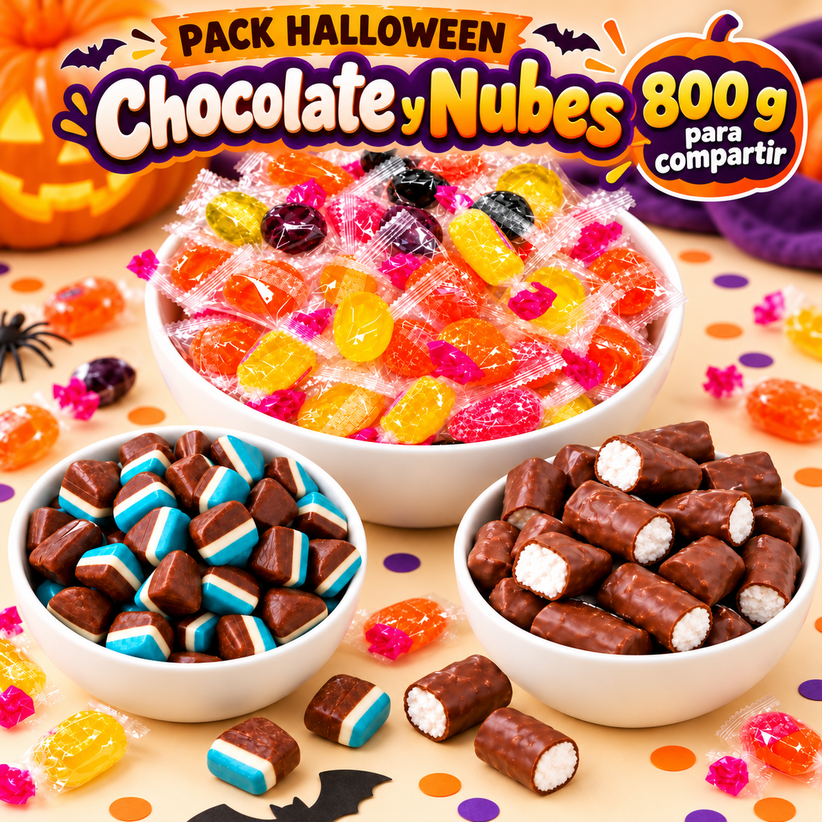Pack Halloween Chocolate y Nubes, 800 g para compartir