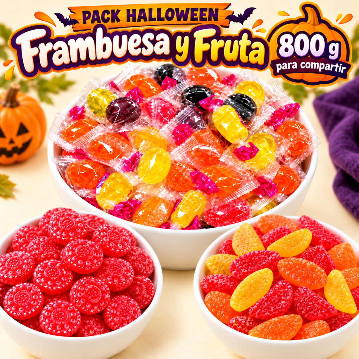 Pack Halloween Frambuesa y Fruta, 800 g para compartir