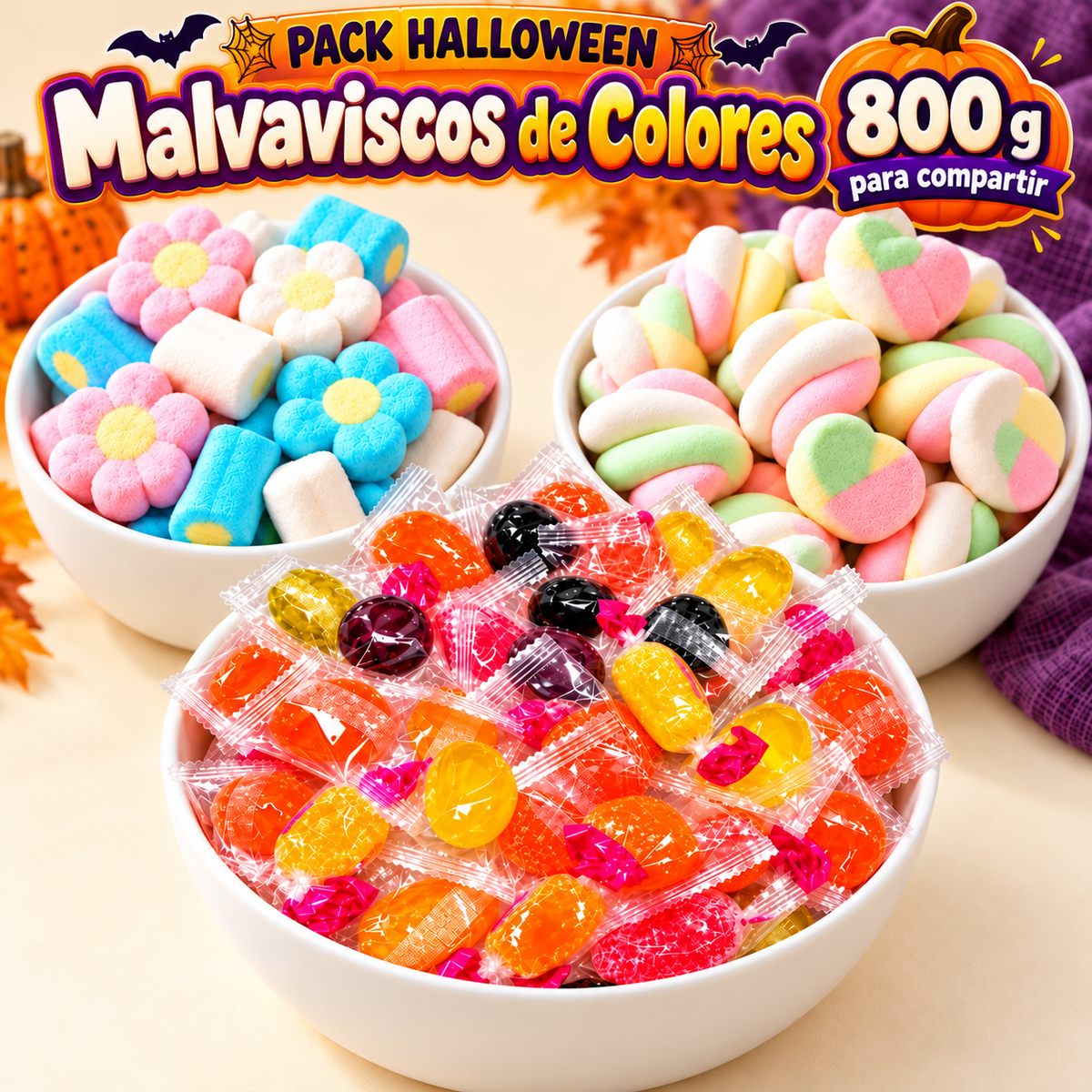 Pack Halloween Malvaviscos de Colores, 800 g para compartir