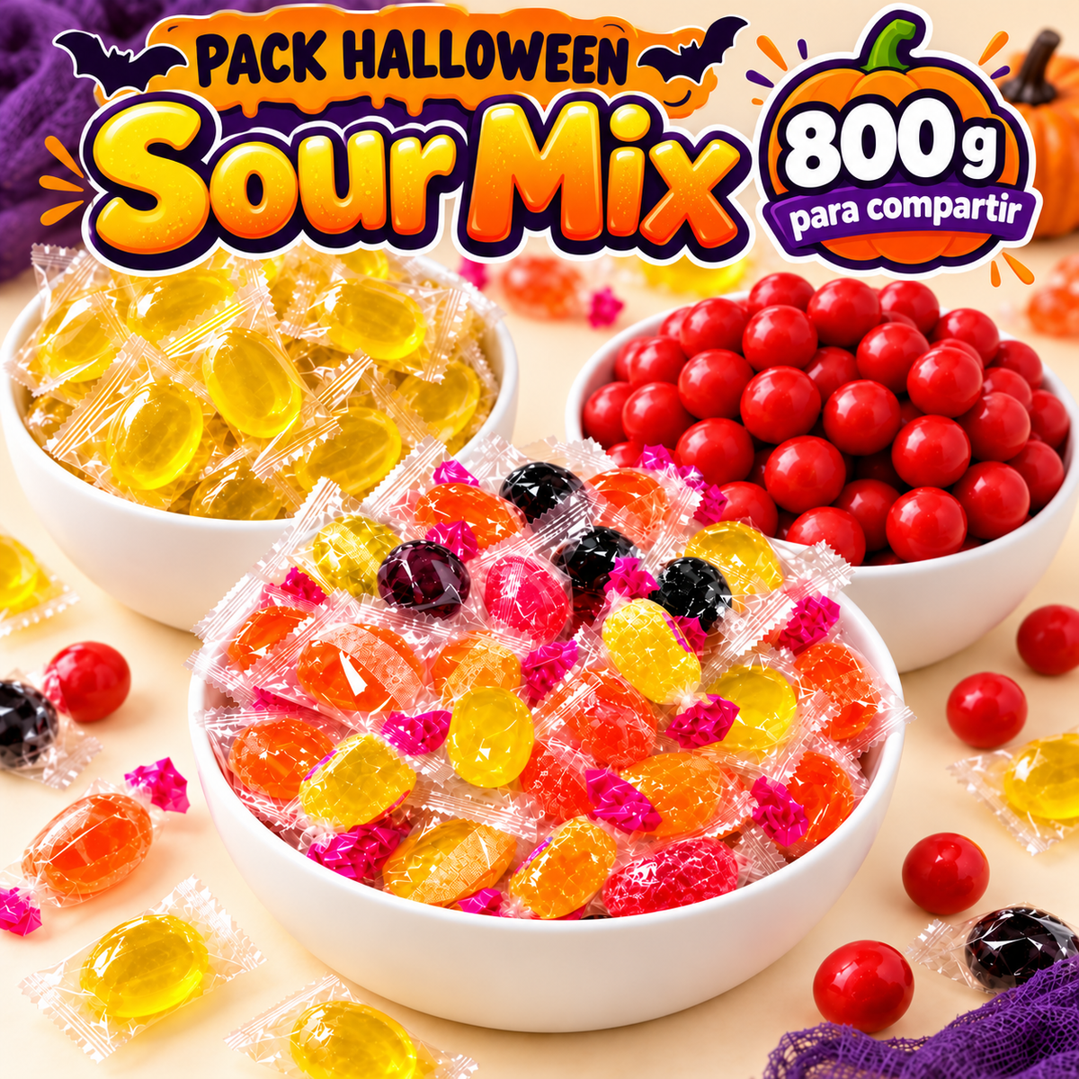 Pack Halloween Sour Mix, 800 g para compartir