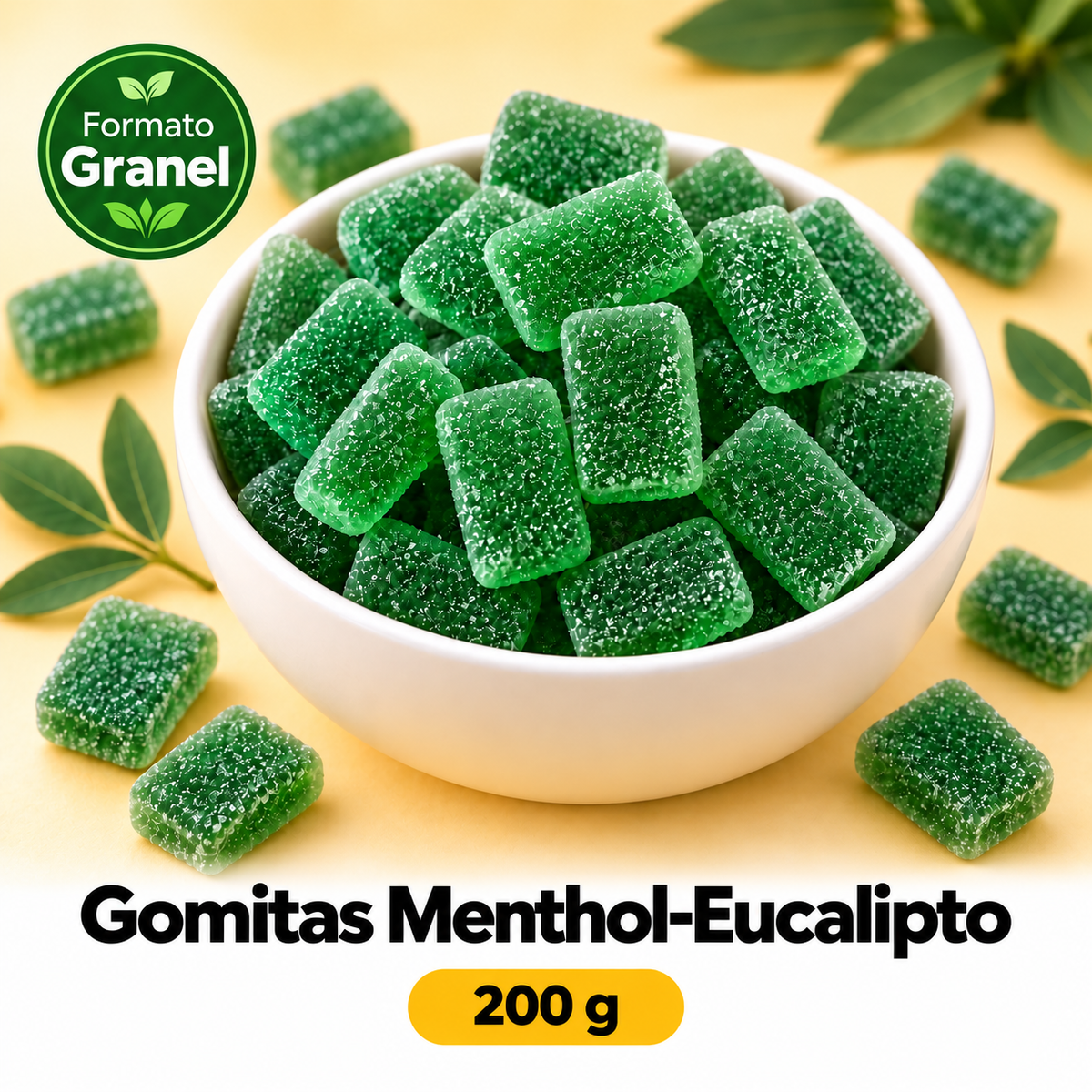 Gomitas Cuadradas Sabor Menthol-Eucalipto a Granel 200g — propuesta Formato Granel